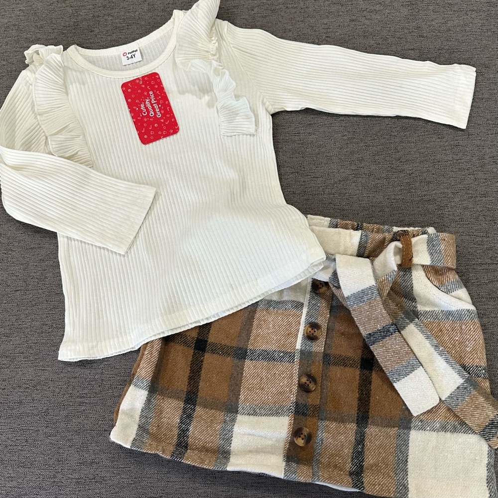 NWT PatPat White Ribbed Top with Skirt